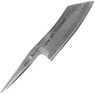 Chroma Hammerschlag Type 301 HM, P-40 HM, Design by F.A. Porsche, Hakata Santoku Messer mit 19 cm Klinge, Extra scharfes Fleischmesser, Chefmesser gehämmert mit ergonomischem Griff