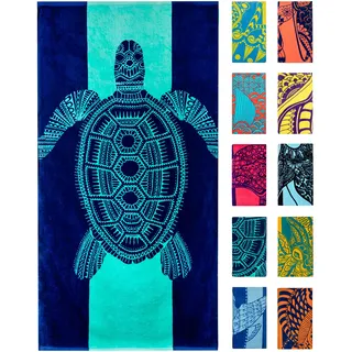 Nova Blue Schildkröten-Strandtuch - Tropische Blaue Farben mit einem einzigartigen Design, extra groß, XL (86,4 x 160 cm) aus 100% Baumwolle für Kinder und Erwachsene