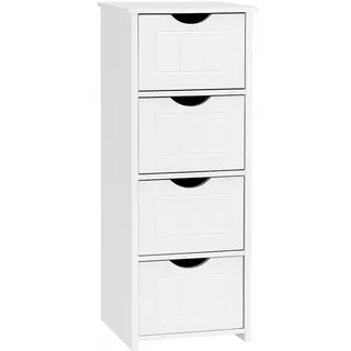DUMOS Badezimmerschrank, MDF Kommode mit Schubladen, Badschrank Schmal Klein, Beistellschrank mit 4 Schubladen, 30 x 30 x 81 cm, für Badezimmer, Wohnzimmer, Schlafzimmer, Esszimmer, Küche, Weiß