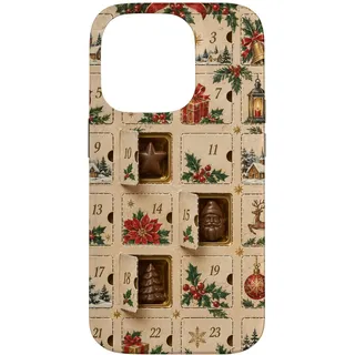 Hülle für iPhone 14 Pro Vintage Weihnachten Adventskalender Schokolade Urlaub Kunst