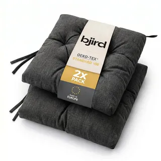Bjird Wasserdichtes Stuhlkissen 45x45 cm – Gartenkissen für Stühle & Sessel – Dickes Sitzkissen 6 cm – Outdoor Sitzauflage für Gartenmöbel – Wetterfest & Pflegeleicht - 2er Set - Schwarz