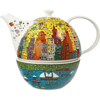 Goebel Pop Art Teekanne mit Stövchen My New York City Sunset des Künstlers James Rizzi, Volumen: 1,2L, 24,5x19x16 cm, 26-102-68-1, Bunt
