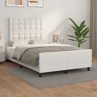 vidaXL Bettgestell mit Kopfteil Weiß 120x200 cm Kunstleder - Bettgestell Mit Kopfteil - Bettgestelle Mit Kopfteile - Bett Mit Kopfteil - Bettrahmen Mit Kopfteil - Weiß