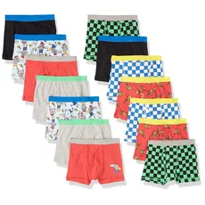 Amazon Essentials Jungen Boxershorts, Unterwäsche aus Baumwolle (Früher Spotted Zebra), 14er-Pack, Mehrfarbig/Haifische/Kariert/Pizza, 6-7 Jahre