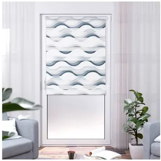 K-HOME Doppelrollo Madrid 45 x 200 cm Wellen grau/weiß