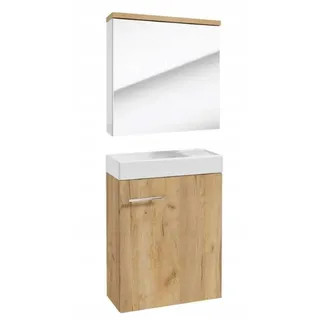 Badezimmerschrank-Set mit Waschbecken 50x70 + Spiegelschrank 50x60 Verona Craft Eiche - Weiß