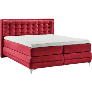 Musterring Boxspringbett "Dubai" Winkelfuß in Chrom, 3 Härtegrade, Kopfteil in Kassettensteppung, d 521 rot