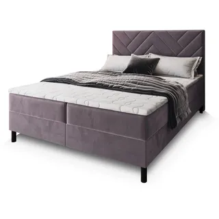 masseno Boxspringbett Rokis 180x200 cm mit Matratze und Topper, Polsterbett mit Bettkästen Lila MONOLITH 62 - Lila