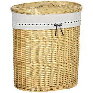 Homcom Wäschekorb, Geflochten mit Wäschesack Deckel Natur 100L 51 x 38 x 57 cm