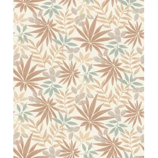 Rasch Tapete 580228 - Helle Vliestapete mit Blättern und Pflanzen in Beige, Taupe und Grün aus der Kollektion Country Charme
