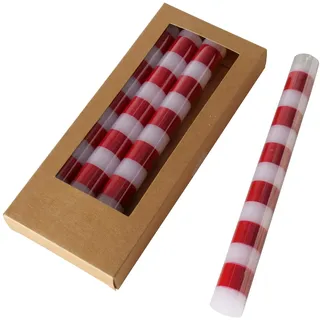 Boltze Stabkerze Stripy (4-tlg., weiß/rot, 20 cm, aus Wachs, verspieltes Design, Stabkerze, Kerze, gestreifte Kerze, Deko) 2051293