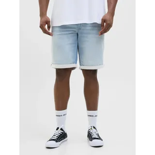 Jack & Jones PlusSize Shorts "JJIRICK JJICON I.K. SHOR", Herren, Gr. 40(XXXL), N-Gr, blau denim, Denim/Jeans, Obermaterial: 81% Baumwolle, 18% Polyester, 1% Elasthan, JACK & JONES PLUSSIZE, unifarben, regular fit knielang, Hosen Shorts, mit Umschlag