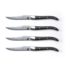 Qdesign - 4er-Set Steakmesser aus Edelstahl 3CR14 & ABS - Superscharf Gezahnt Schnittkante - Ergonomische Griffe für Halt - Spülmaschinenfest - Silber/Schwarz