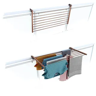 Foxydry Wäscheständer für Balkon, klappbar, für Außengeländer, strapazierfähig, aus Edelstahl und Aluminium, Duo, für Terrasse, Balkon und Geländer (Braun, 102 cm)