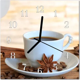 Glasuhr Wanduhr Küchenuhr Echt-Glas 30x30 cm Kaffee weiß - Weiß