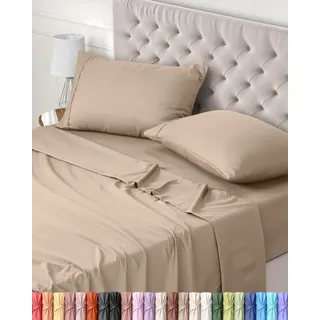 Utopia Bedding 4 Teilige Bettlaken Set 150x200 cm, Beige - Polyester Microfaser, Oeko-Tex Zertifiziert, 1 Spannbettlaken 150x200 cm, 1 Bettlaken 266x259 cm und 2 Kissenbezüge 50x75 cm