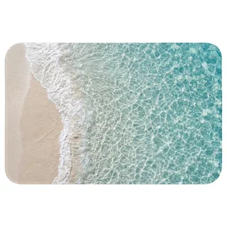 OnlyWow© Badezimmerteppich Badematte rutschfest Bad Vorleger Gäste Deko | 60x40 cm - Rechteckig - Badezimmer Teppich Badmatten Duschteppich Küstengebiet - Sand - Blau