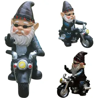 Cumnvulnt Gartenzwerg Motorrad Zwerge, 11.5 × 12.5 cm wasserdichte Statue Sonnenschutz Gartendeko Terasse Balkon Deko, Lustige Gartenzwerge für Außen Motorrad Geschenke für Männer