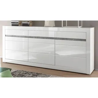 Sideboard "Nobile" in weiß Hochglanz und Stone grau Kommode mit Soft-Close 217 x 90 cm - Weiß