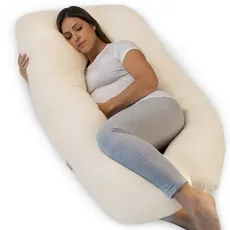 PharMeDoc Organic Schwangerschaftskissen - (145x77cm) Bio-Baumwollbezug Seitenschläferkissen mit Bezug, Stillkissen XXL Schwangerschaft groß