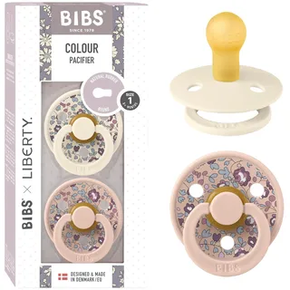 BIBS Colour Liberty Schnuller 2er-Pack, BPA-frei, Kirschform Nippel. Naturkautschuk/Latex, Hergestellt in Dänemark, Größe 1 (0-6 Monate), Eloise Blush