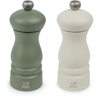 Peugeot – Duo Clermont – Pfeffermühle + Salzmühle 13 cm – Klassische Einstellung – Buchenholz – Farben: Fougère-Grün & Federweiß