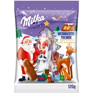 Milka Weihnachtsfreunde 1 x 120g I Weihnachtsschokolade Einzelpackung I Adventskalender Schokolade Vollmilch & Weiß I Süßigkeiten zu Weihnachten aus 100% Alpenmilch Schokolade