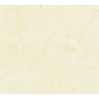 A.S. Création Smart Surfaces Florale Vliestapete mit Palmenblätter 10,05 m x 0,53 m - Beige, Gelb, Gold - Tapete mit Blättermotiv Made in Germany - 395602