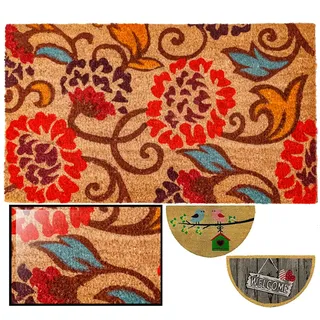 LucaHome Fußmatte, für den Eingang, 40 x 70 cm, Kokosmatte, Blumenranke, Fußmatte, ideal für den Innen- und Außenbereich