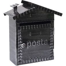 ARREGUI Rustica D-2202 Metall-Briefkasten im rustikalen Stil, Post, Wandbriefkasten für den Außenbereich mit Dach, Einfache Montage, Schwarz gebürstet, Größe S (DIN A5) -32,5 x 28,5 x 11 cm