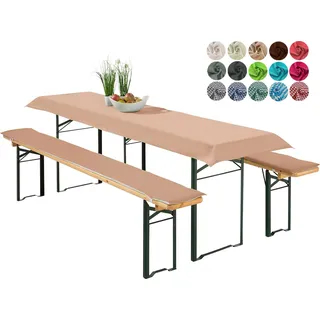 heimtexland ® Bierzeltgarnitur Auflagen Set 3-teilig Tischdecke Bierbank Polster Sitzkissen Tischdeko Typ698 Beige für Tischmaß 50x220 cm - Beige