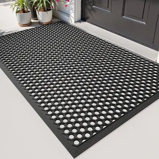 DEXI Fußmatte Außen 80 x 120 cm, rutschfest Gummi Fussmatte mit Noppen, Wasserdicht Robuste Türmatte Außenbereich, Waschbarer Schmutzfangmatte für Haustür, Eingang, Terrasse und Balkonn, Kohle