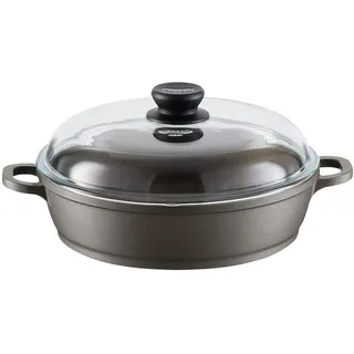 Berndes 71285 Schmorkasserolle Bonanza Induktion 28 cm, Servierpfanne mit 3-lagiger Antihaftversiegelung und Deckel, allherdtauglich, robuster Aluguss, antihaft beschichtet