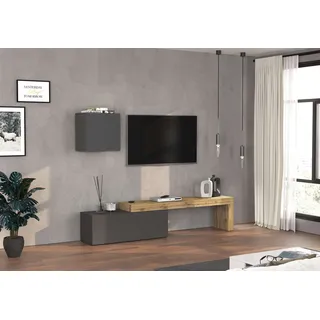 TV-Wand OTTO HOME "Chronos TV-Set, Wohnwand – Elemente frei platzierbar, Made in Italy", anthrazit, eiche wotan, B:240cm H:190cm T:40cm, Kastenmöbel-Sets, TV-Wand, Lowboard Breite 240 cm, Hängeschrank Breite 50 cm, Made in Italy