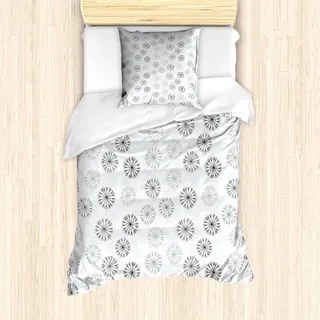 ABAKUHAUS Winter Bettbezug Set für Einzelbetten, Abstrakt Neutral Schneeflocken, Milbensicher Allergiker geeignet mit Kissenbezug, 135 cm x 200 cm - 80 x 80 cm, Taupe Blau