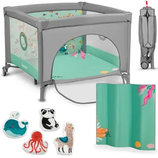 Lionelo Mille 2-in-1 Baby-Reisebett und Laufstall 100x100 cm bis 15 kg | 0-36 Monate Seitlicher Eingang mit Reißverschluss Kinderreisebett mit Matratze Räder mit Bremse einfaches Zusammenklappen