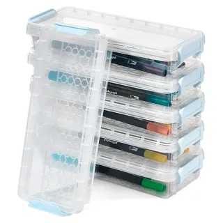 6er Set stapelbare Stifteboxen, Aufbewahrungsbehälter, Schreibtisch Organizer, transparenter Kunststoff, für kleine Teile und Schrein