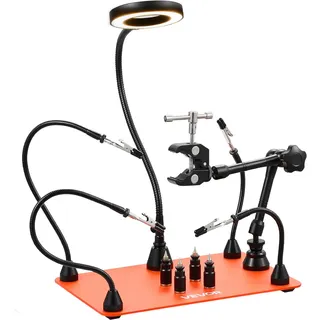 VEVOR Löthilfe Dritte Hand, Magnetische Lötstation, mit 3-facher LED-Vergrößerungslampe, 4 Leiterplattenhaltern & 360-Grad-Heißluftpistolenhalter, Basisstation für Reparaturen, Basteln & Hobby