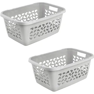 Wäschekorb KEEEPER "jost, 2er Set, 65 x 44 x 28 cm, 52 l", nordic grau, B:44cm H:28cm T:65cm, Kunststoff, Wäschesammler, Wäschekorb, praktische Griffe, platzsparend ineinander nestbar