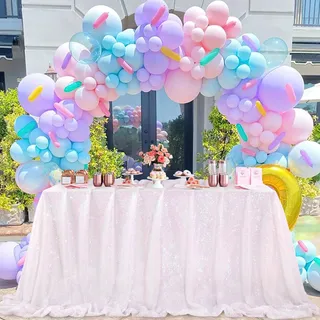 QueenDream Party-Tischdecke, rechteckig, 228 x 332 cm, weiß, irisierend, Tischdecke für Geburtstag, Brautparty, Hochzeitsdekorationen