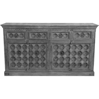 Orientalische Kommode Sideboard Abinash 192cm Grau Beige | Orient Vintage Kommodenschrank orientalisch Handverziert | Indische Landhaus Anrichte aus Holz | Asiatische Möbel aus Indien