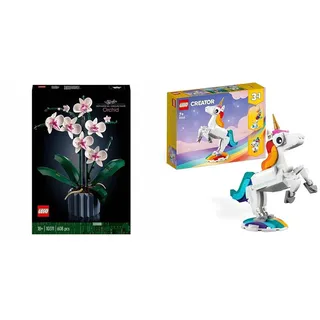 LEGO 10311 Icons Orchidee, Künstliche Pflanzen Set mit Blumen & 31140 Creator 3in1 Magisches Einhorn Spielzeug, Seepferdchen