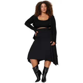 TRENDYOL Damen Tier Midi Asymmetrisch Eine Linie Rock in Übergröße Skirt, Schwarz, 4XL Größen
