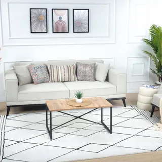 Livabliss Linkka Wohnzimmer Boho, großer Schlafzimmer 160x213 cm für Esszimmer mit geometrischem Muster, Skandinavischer Wohnzimmer modern in Schwarz und Creme