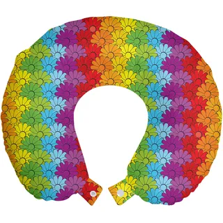 ABAKUHAUS Blumen Reisekissen Nackenstütze, Regenbogen farbige Blumen, Schaumstoff Reiseartikel für Flugzeug und Auto, 30x30 cm, Mehrfarbig