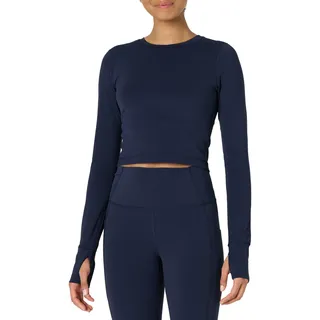Amazon Essentials Damen Active FormFlex Butterweiches Bauchfreies Layering-Workout-Top, mit Langen Ärmeln und schlanker Passform, Marineblau, L