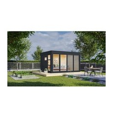 WOLFF FINNHAUS Gartenhaus »Finn Cube Typ 3«, Holz, BxT: 429 x 328 cm (Außenmaße inkl. Dachüberstand) - grau
