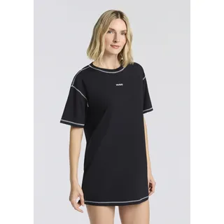Nachthemd HUGO UNDERWEAR "NITE NIGHTY", Damen, Gr. L, N-Gr, schwarz (schwarz 001), Jersey, Obermaterial: 93% Baumwolle, 7% Elasthan, Rundhals, Kleider Nachthemd, kontrastfarbene Nähte
