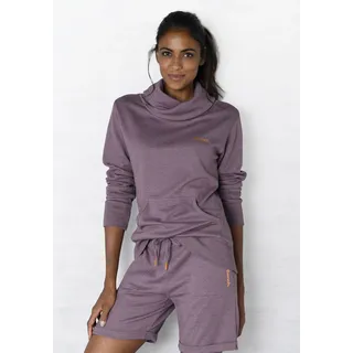 Longsweatshirt BENCH. LOUNGEWEAR, Damen, Gr. 48/50, lila (mauve, meliert), Sweatware, Obermaterial: 60% Baumwolle, 40% Polyester, meliert, unifarben, Basic, Basic hüftbedeckend, ohne Ausschnitt, breiter Bund, Sweatshirts Longsweatshirt, mit Stehkragen in Layeroptik und Kängurutasche, Loungewear, Topseller