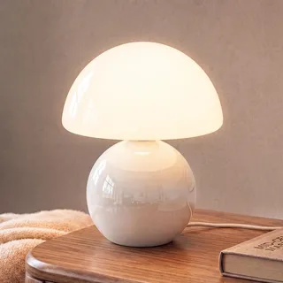 Dawnwake Pilzlampe Tischlampe, Dimmbare Led Nachttischlampe mit Keramikbasis, Mid-Century Moderne Kleine Lampe für Wohnzimmer, Schlafzimmer & Büro (Weiß)